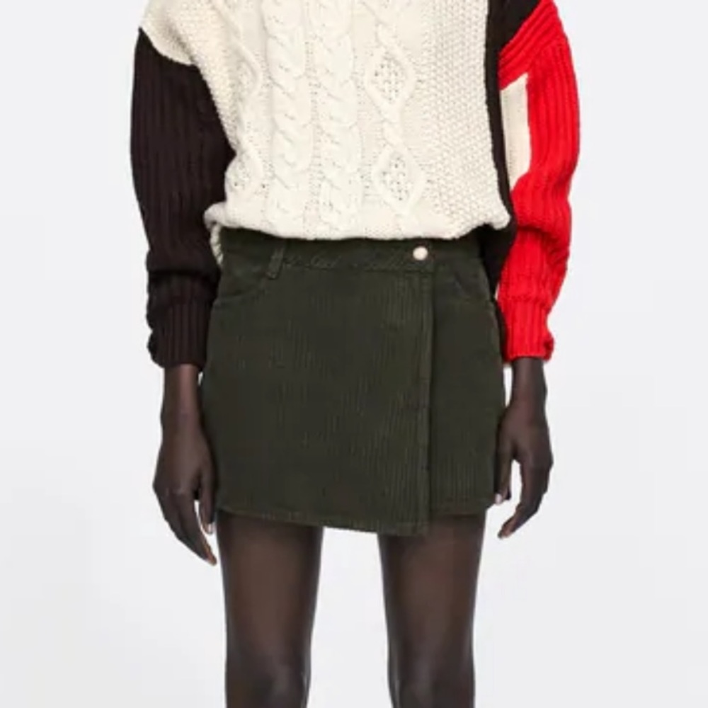 Zara green Corduroy Split Skirt Wrap Shorts Skort